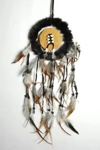 Lapač snů černý s kůží 39 cm