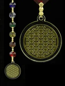 Křišťálový ověs čakra Květ života zlatý 20 cm