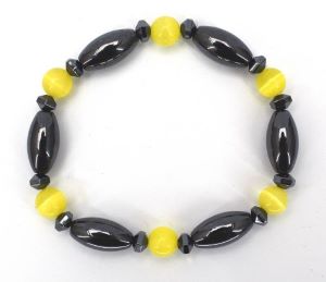 Náramek Hematit válečky a žluté kuličky