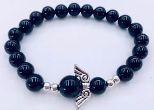 Náramek onyx s andělem v dárkové krabičce